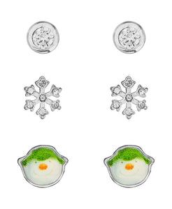 Snowman Cubic Zirconia Snowflake Set of 3 Stud Earrings - Rhona Sutton Jewellery