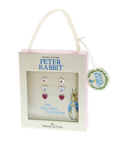 Beatrix Potter Flopsy Bunny Hearts Set of 3 Stud Earrings - Rhona Sutton Jewellery
