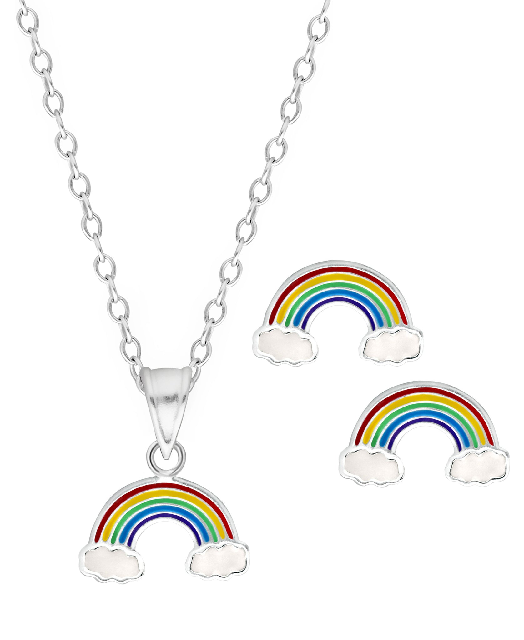 Children's Sterling Silver Rainbow Pendant Necklace & Stud Earrings Set - Rhona Sutton Jewellery