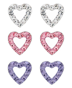 Children's Sterling Silver Crystal Hearts Stud Earrings - Set of 3 - Rhona Sutton Jewellery