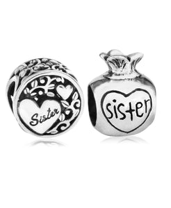 2-Pc. Set Sister Love & Treasure Bead Charms in Sterling Silver - Rhona Sutton Jewellery