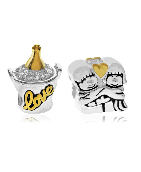 Two-Tone 2-Pc. Set Cubic Zirconia Champagne and Lovers Bead Charms in Sterling Silver (2 colors) - Rhona Sutton Jewellery