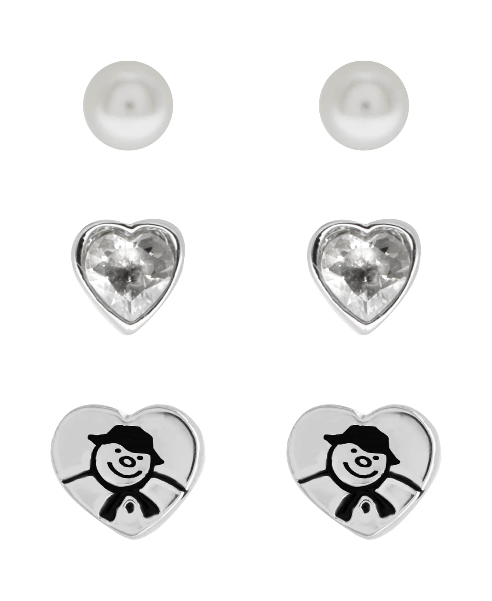 Snowman Cubic Zirconia Heart Set of 3 Stud Earrings - Rhona Sutton Jewellery