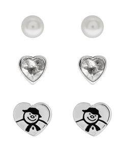Snowman Cubic Zirconia Heart Set of 3 Stud Earrings - Rhona Sutton Jewellery