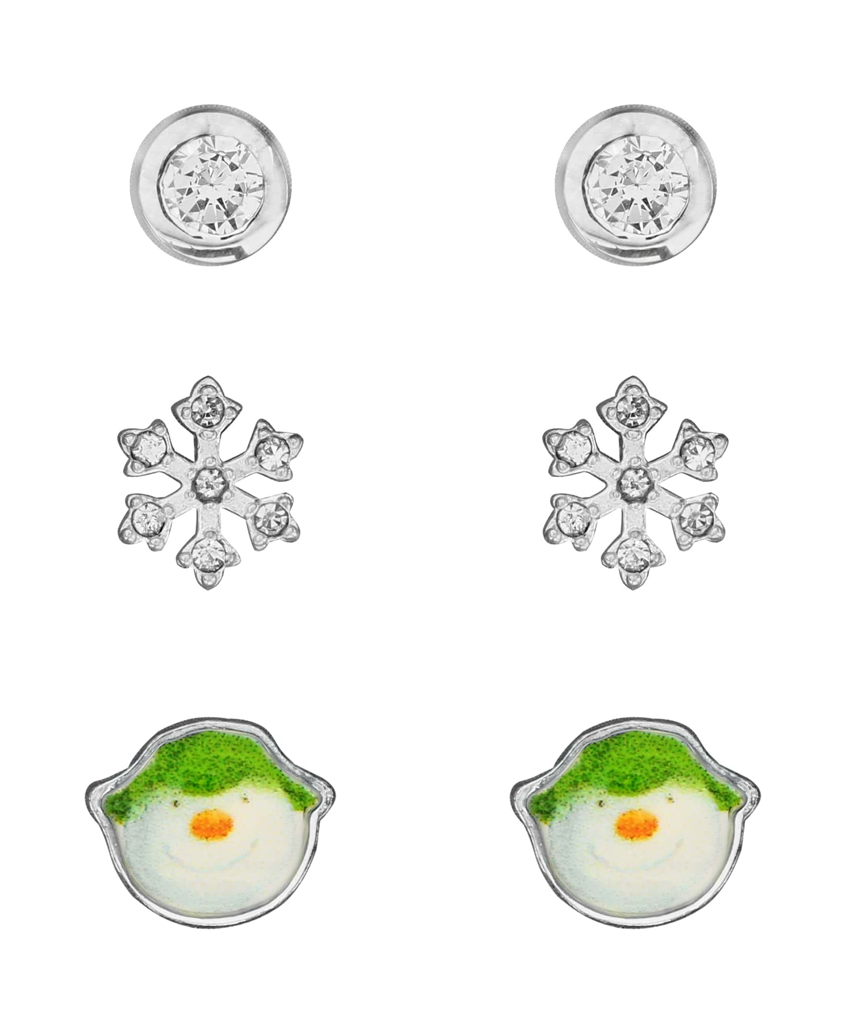 Snowman Cubic Zirconia Snowflake Set of 3 Stud Earrings - Rhona Sutton Jewellery