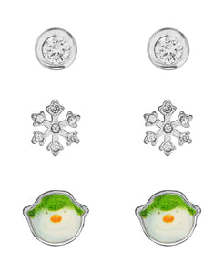 Snowman Cubic Zirconia Snowflake Set of 3 Stud Earrings - Rhona Sutton Jewellery