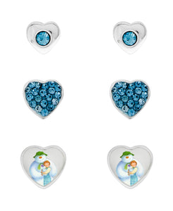 Snowman Cubic Zirconia Hearts Set of 3 Stud Earrings - Rhona Sutton Jewellery