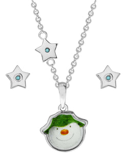 Snowman Pendant Necklace and Star Earring Set - Rhona Sutton Jewellery