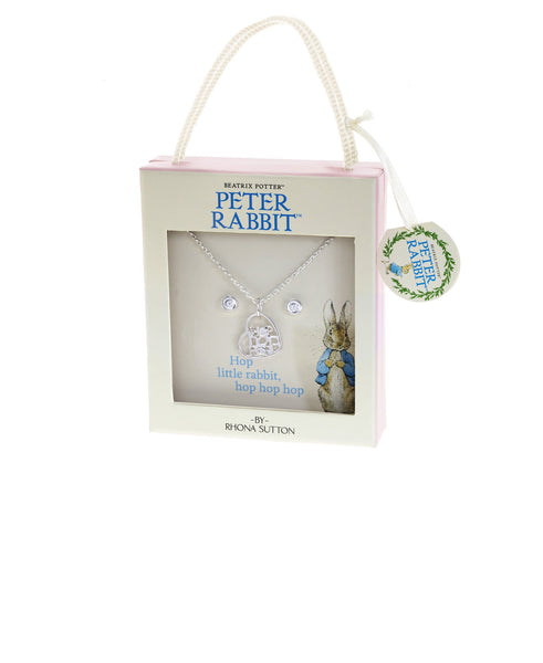Beatrix Potter Peter Rabbit Hop Pendant and Cubic Zirconia Earring Set - Rhona Sutton Jewellery