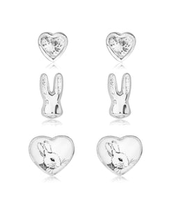 Beatrix Potter Peter Rabbit and Hearts Set of 3 Stud Earrings - Rhona Sutton Jewellery