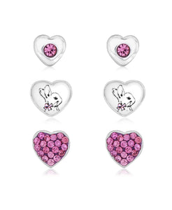 Beatrix Potter Flopsy Bunny Hearts Set of 3 Stud Earrings - Rhona Sutton Jewellery