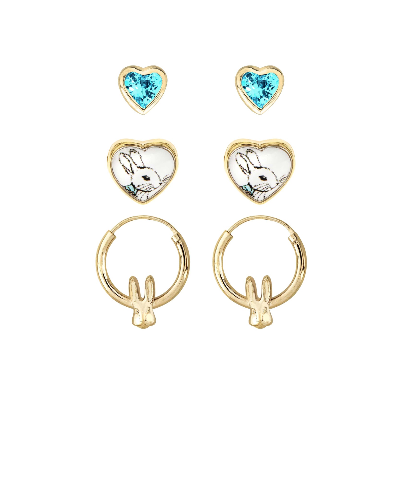 Beatrix Potter Peter Rabbit Heart Studs and Hoop Set of 3 Earrings - Rhona Sutton Jewellery