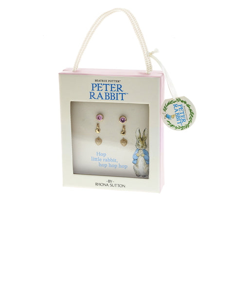 Beatrix Potter Peter Rabbit&Heart Set of 3 Stud Earrings Gold Plated - Rhona Sutton Jewellery