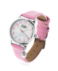 Beatrix Potter Children's Sleeping Bunnies Steel and Pink Leather Watch - Rhona Sutton Jewellery