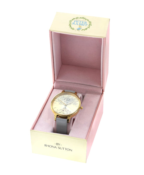 Beatrix Potter Ladies Bunnies Family Tree Steel and Leather Watch - Rhona Sutton Jewellery