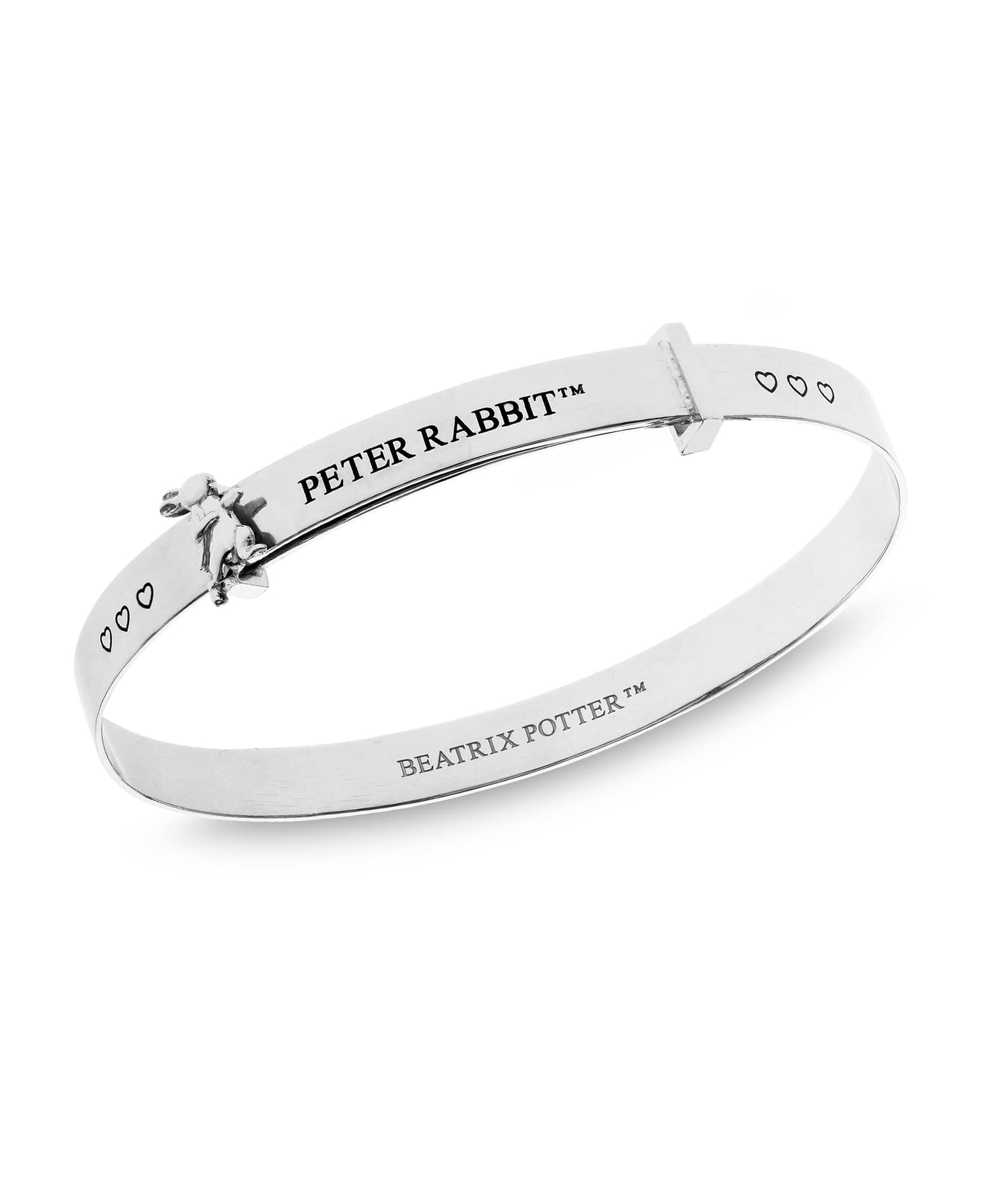 Beatrix Potter Sterling Silver Peter Rabbit Hearts Expander Bangle Bracelet - Rhona Sutton Jewellery