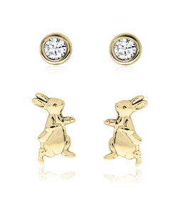 Beatrix Potter Gold Plated Silver Peter Rabbit Set of 2 Stud Earrings - Rhona Sutton Jewellery