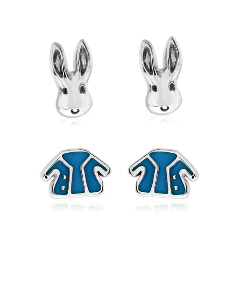 Beatrix Potter Sterling Silver Peter Rabbit Set of 2 Enamel Stud Earrings - Rhona Sutton Jewellery