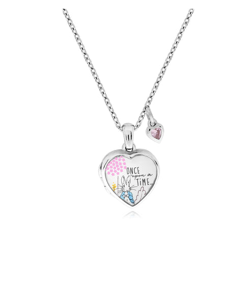 Beatrix Potter Sterling Silver Peter Rabbit Cubic Zirconia Heart Locket Necklace - Rhona Sutton Jewellery