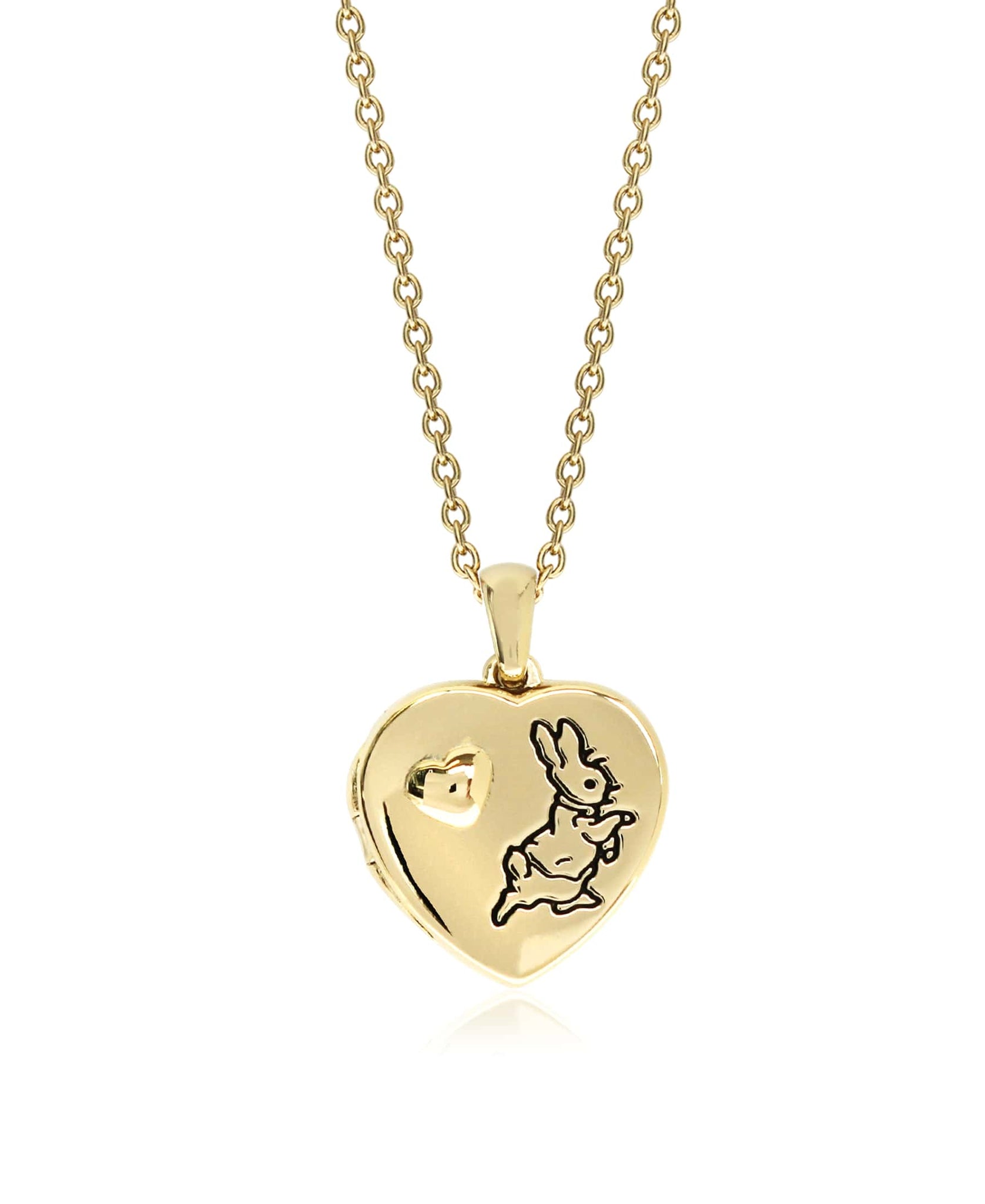 Beatrix Potter Gold Plated Sterling Silver Peter Rabbit Heart Locket Necklace - Rhona Sutton Jewellery