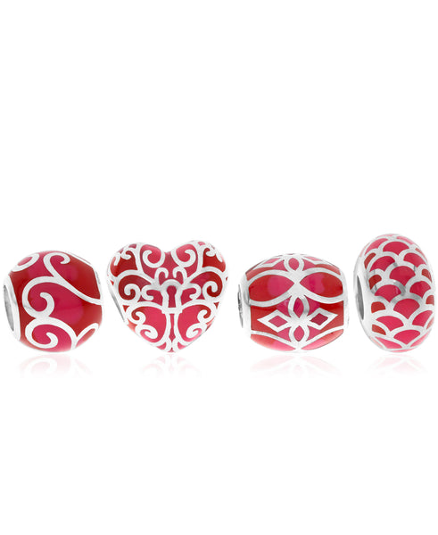 4-Pc. Set Enamel Decorative Bead Charms in Sterling Silver (4 colors) - Rhona Sutton Jewellery