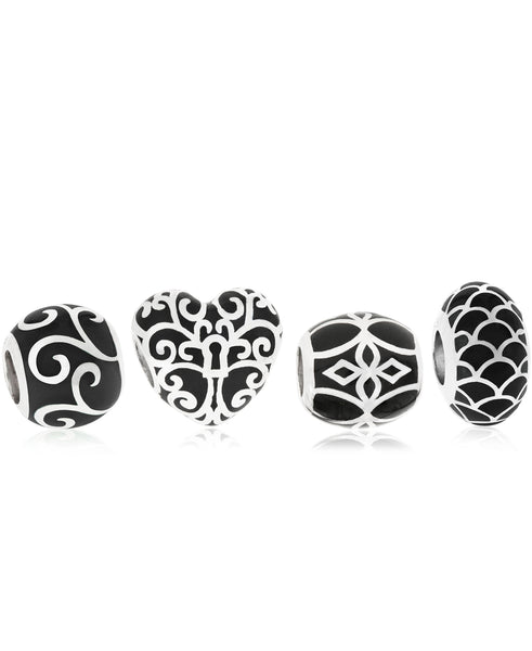 4-Pc. Set Enamel Decorative Bead Charms in Sterling Silver (4 colors) - Rhona Sutton Jewellery