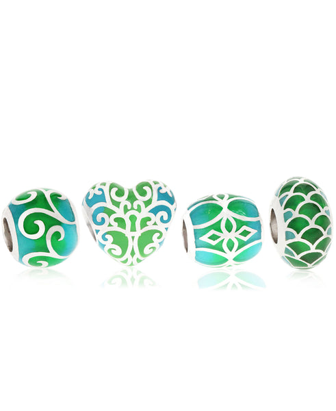 4-Pc. Set Enamel Decorative Bead Charms in Sterling Silver (4 colors) - Rhona Sutton Jewellery
