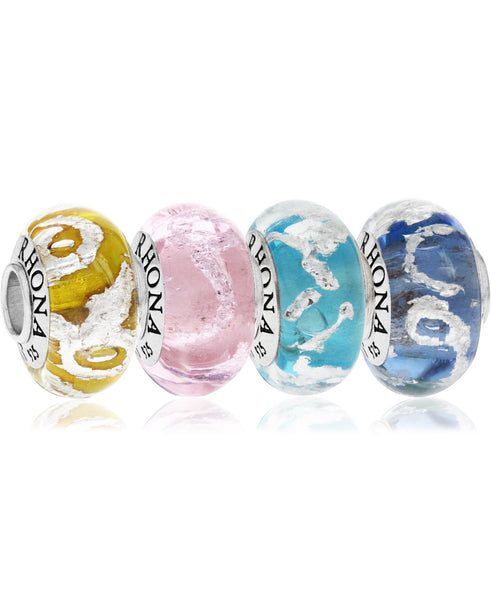 4-Pc. Set Painted Glass Bead Charms in Sterling Silver - Rhona Sutton Jewellery