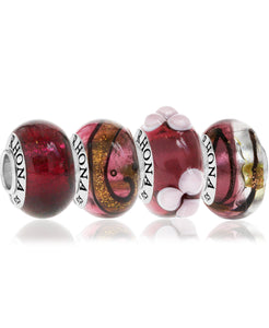 4-Pc. Set Painted Glass Bead Charms in Sterling Silver - Rhona Sutton Jewellery