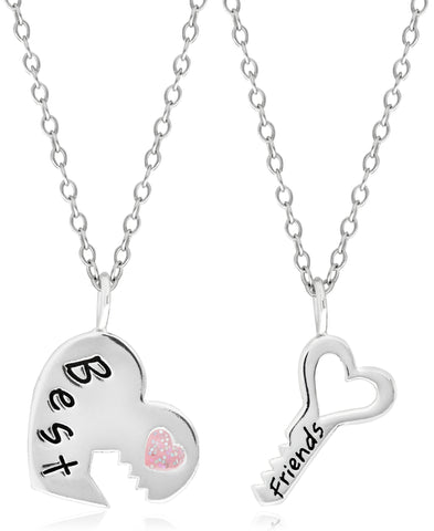 Children's Sterling Silver Heart & Key Best Friends Necklace Set - Rhona Sutton Jewellery