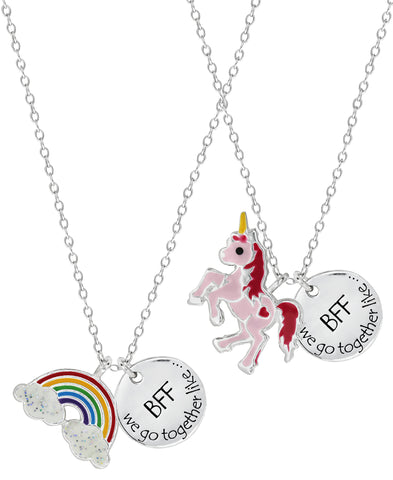 Children's Sterling Silver Rainbow & Unicorn Best Friends Necklace Set - Rhona Sutton Jewellery