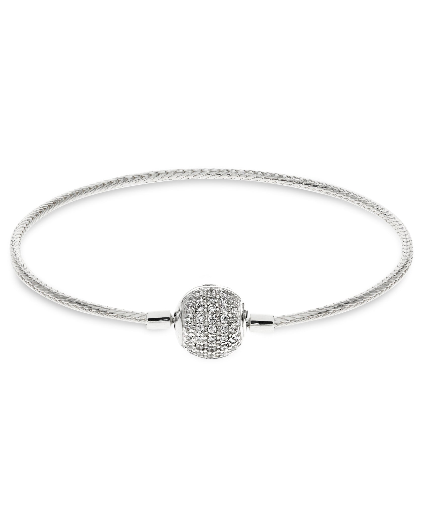 Children's Sterling Silver Pavé Clasp Snake Chain Charm Carrier Bracelet - Rhona Sutton Jewellery