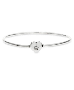 Children's Sterling Silver Charm Carrier Bangle with Crystal Accented Heart Clasp - Rhona Sutton Jewellery