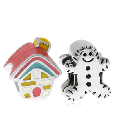 Children's Sterling Silver & Enamel House & Gingerbread Man Bead Charms - Set of 2 - Rhona Sutton Jewellery