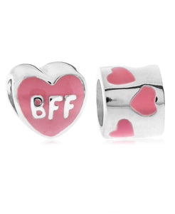 Children's Sterling Silver & Enamel BFF Hearts Bead Charms - Set of 2 - Rhona Sutton Jewellery