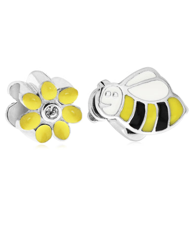 Children's Sterling Silver & Enamel Daisy & Bee Bead Charms - Set of 2 - Rhona Sutton Jewellery
