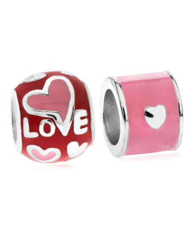 Children's Sterling Silver & Enamel Love Bead Charms - Set of 2 - Rhona Sutton Jewellery