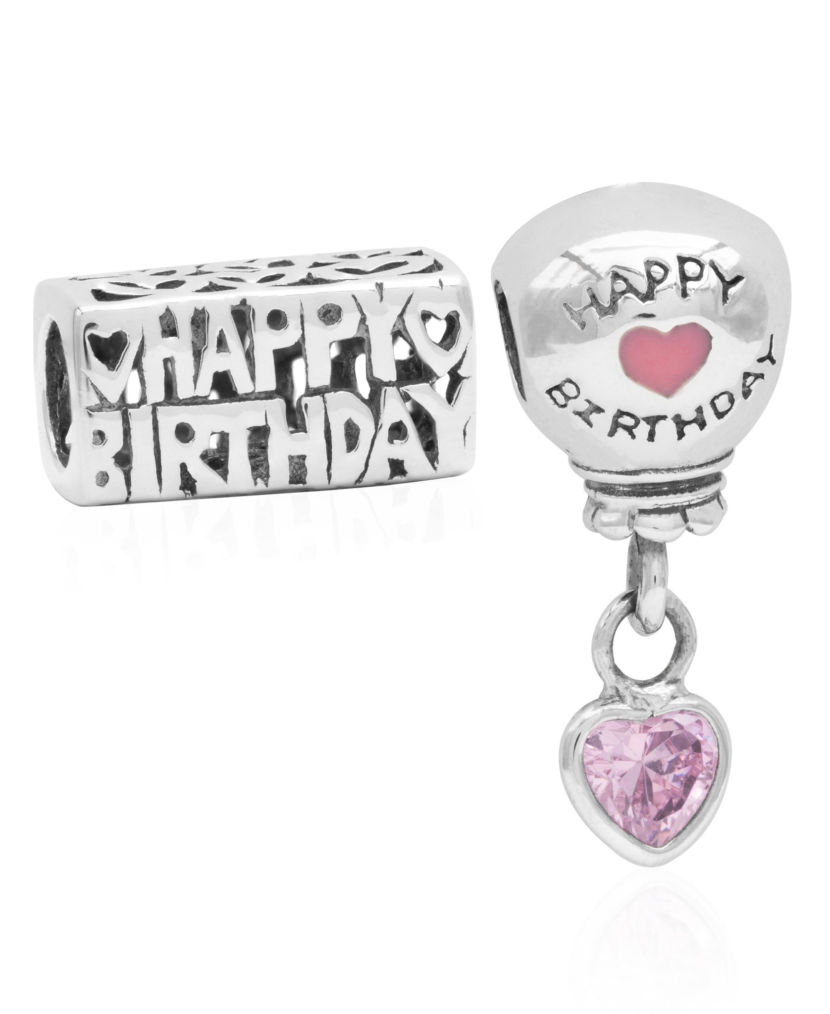 Children's Sterling Silver Happy Birthday & Balloon Bead Charms - Set of 2 - Rhona Sutton Jewellery
