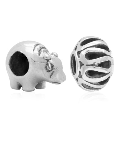 Children's Sterling Silver Hippo & Filigree Bead Charms - Set of 2 - Rhona Sutton Jewellery