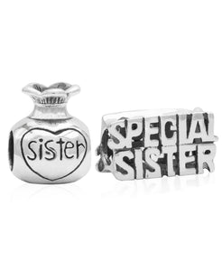 Children's Sterling Silver Special Sister Bead Charms - Set of 2 - Rhona Sutton Jewellery