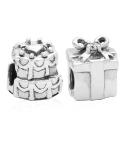Children's Sterling Silver Birthday Cake & Present Bead Charms - Set of 2 - Rhona Sutton Jewellery