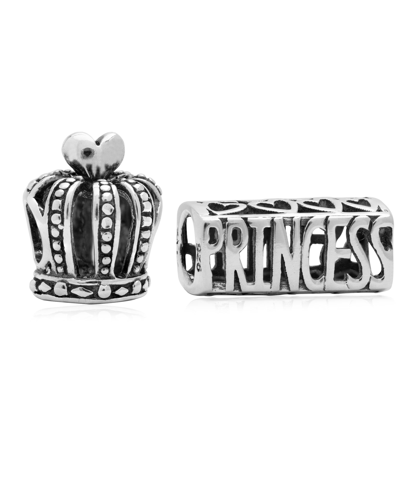 Children's Sterling Silver Crown Princess Bead Charms - Set of 2 - Rhona Sutton Jewellery
