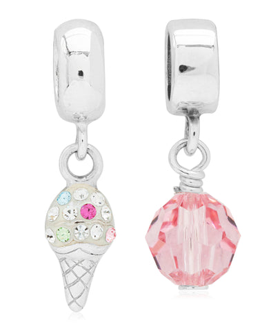 Children's Sterling Silver Ice Cream & Faceted Glass Drop Charms - Set of 2 - Rhona Sutton Jewellery