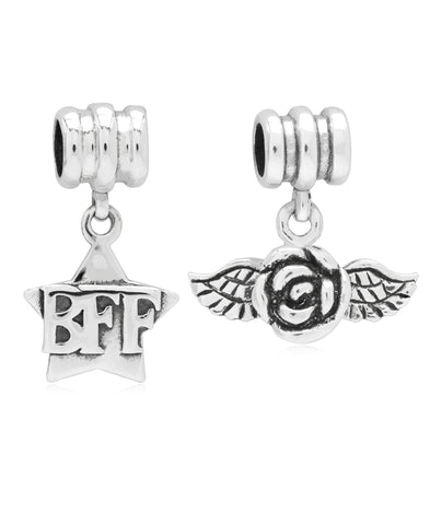 Children's Sterling Silver BFF & Rose Drop Charms - Set of 2 - Rhona Sutton Jewellery