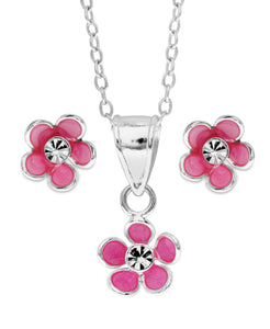 Children's Sterling Silver Enamel Flower Pendant Necklace & Stud Earrings Set - Rhona Sutton Jewellery