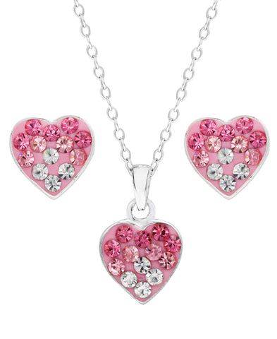 Children's Sterling Silver Ombre Crystal Heart Pendant Necklace & Stud Earrings Set - Rhona Sutton Jewellery
