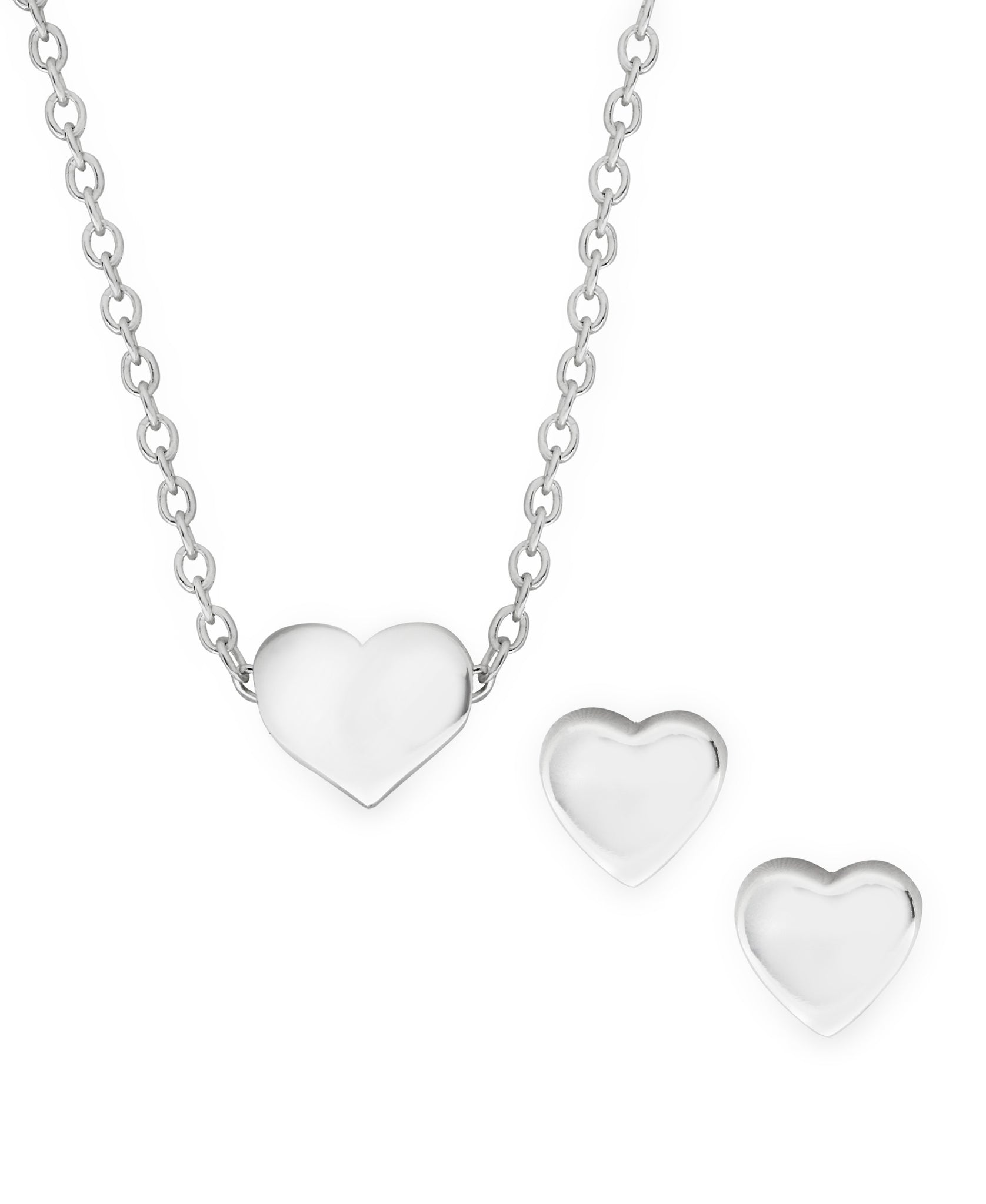 Children's Sterling Silver Heart Pendant Necklace & Stud Earrings Set - Rhona Sutton Jewellery
