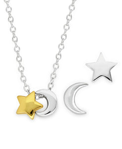 Children's 2-Tone Sterling Silver 14K Gold Celestial Stud Earrings & Pendant Necklace Set - Rhona Sutton Jewellery