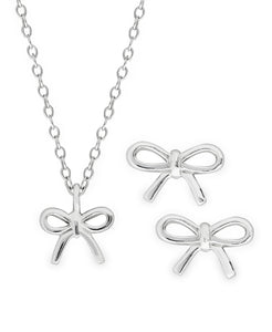 Children's Sterling Silver Bow Pendant Necklace & Stud Earrings Set - Rhona Sutton Jewellery