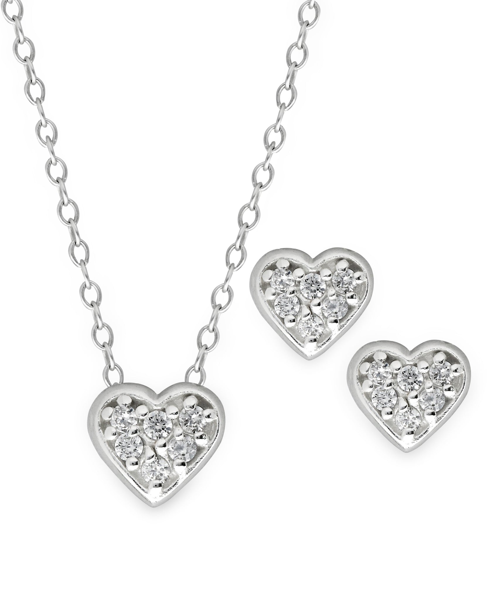 Children's Sterling Silver Crystal Heart Pendant Necklace & Stud Earrings Set - Rhona Sutton Jewellery